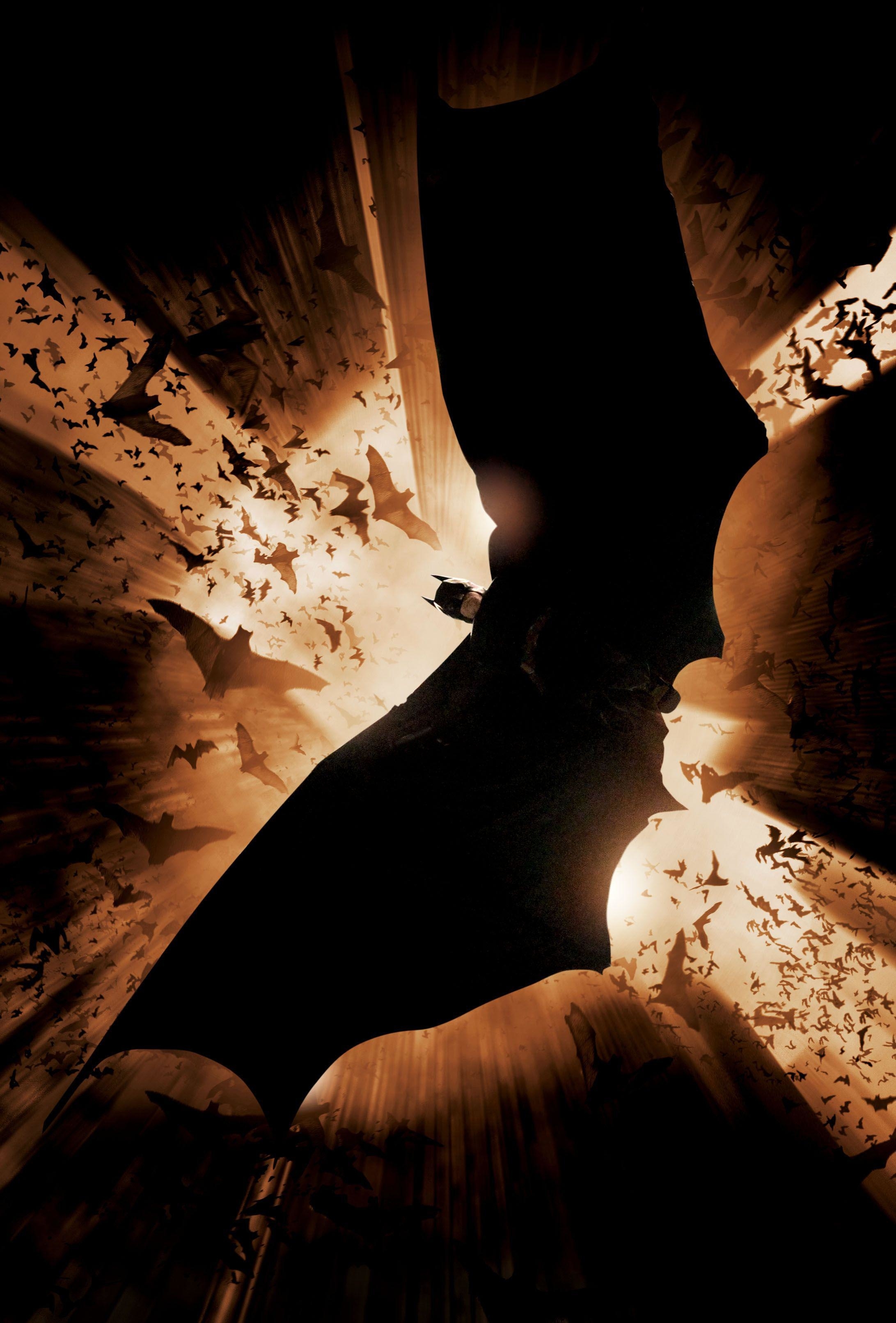 Batman spreads his wings and falls towards us in the Batman Begins teaser poster.