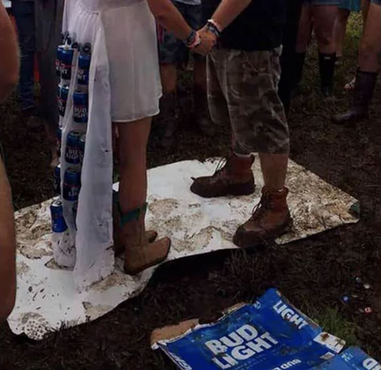 A dress train made of Bud Light cans