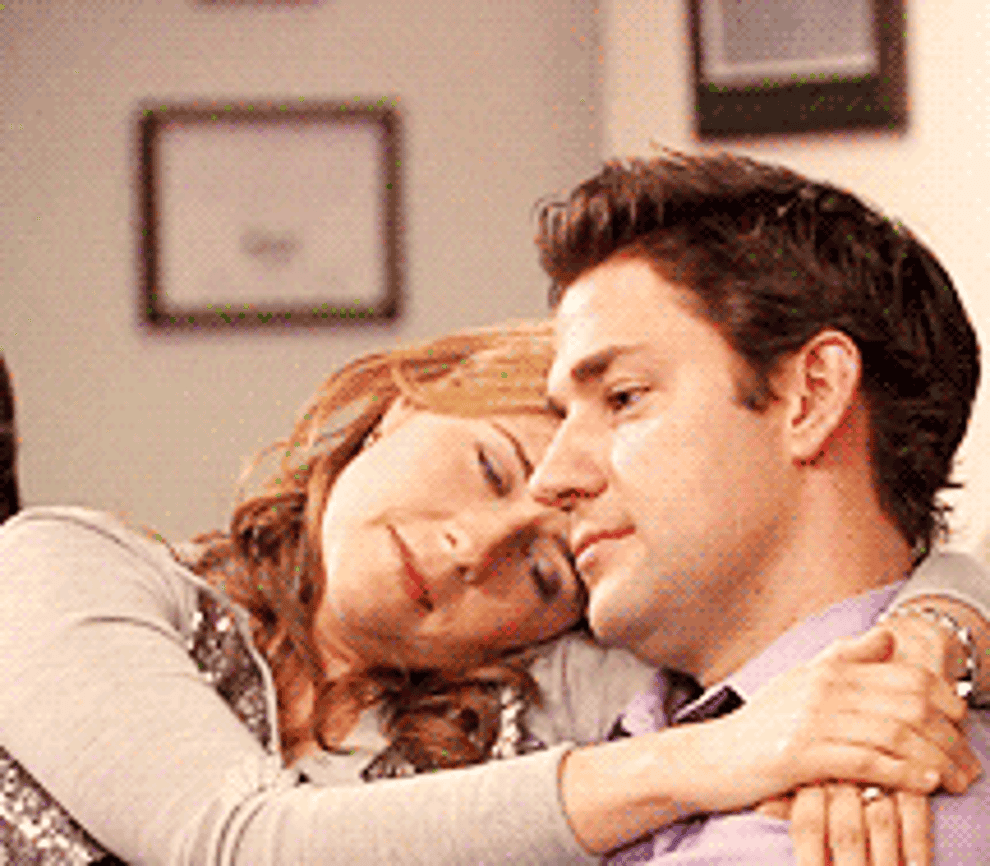 Pam and Jim embrace in &quot;The Office&quot;