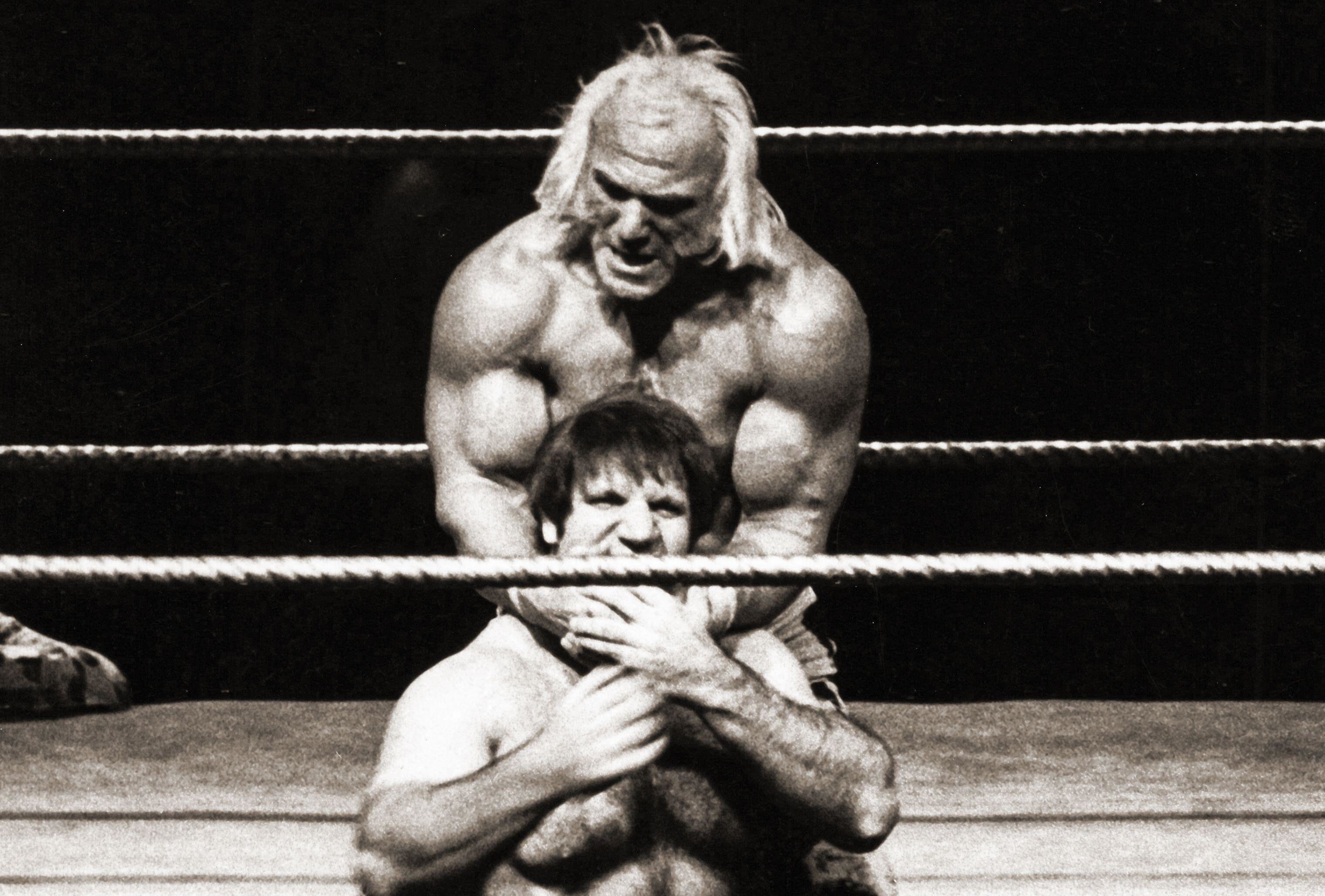 Bruno Sammartino &amp;amp; muscular Superstar Billy Graham during a match at the Nassau Coliseum on Long Island
