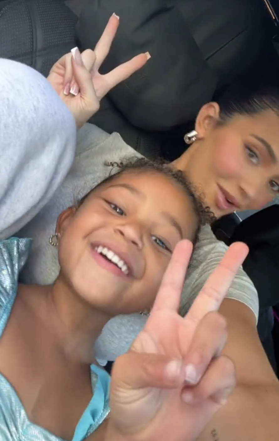 Close-up of Kylie with Stormi