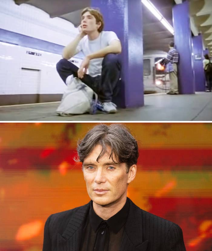 Cillian in a subway station scene and in a close-up