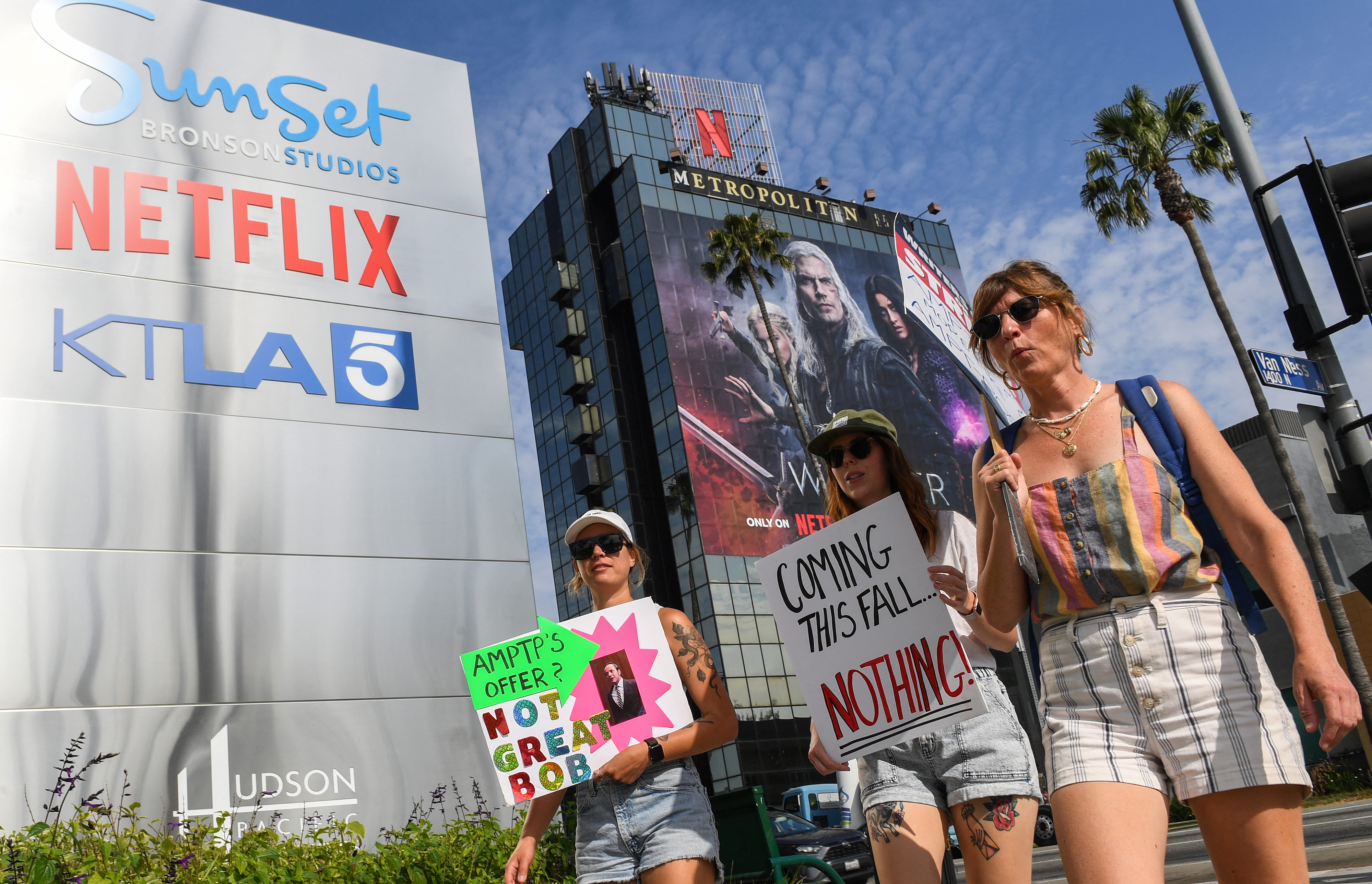 A group of protestors in front of Netflix