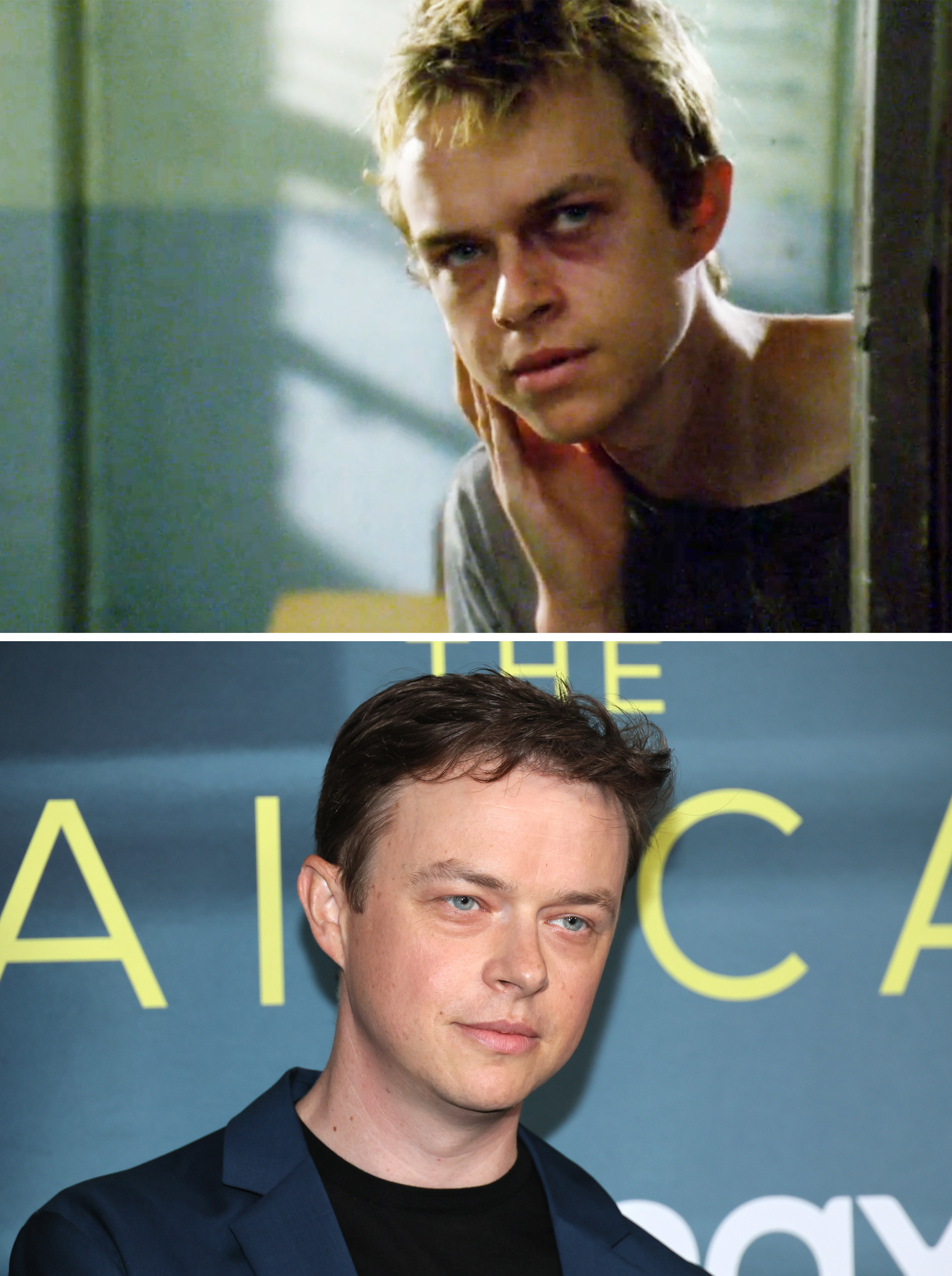 Dane in a scene from the movie and in a close-up at a media event