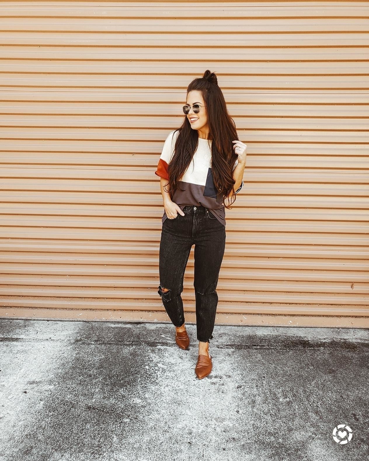 Reviewer wearing the mules successful  brown