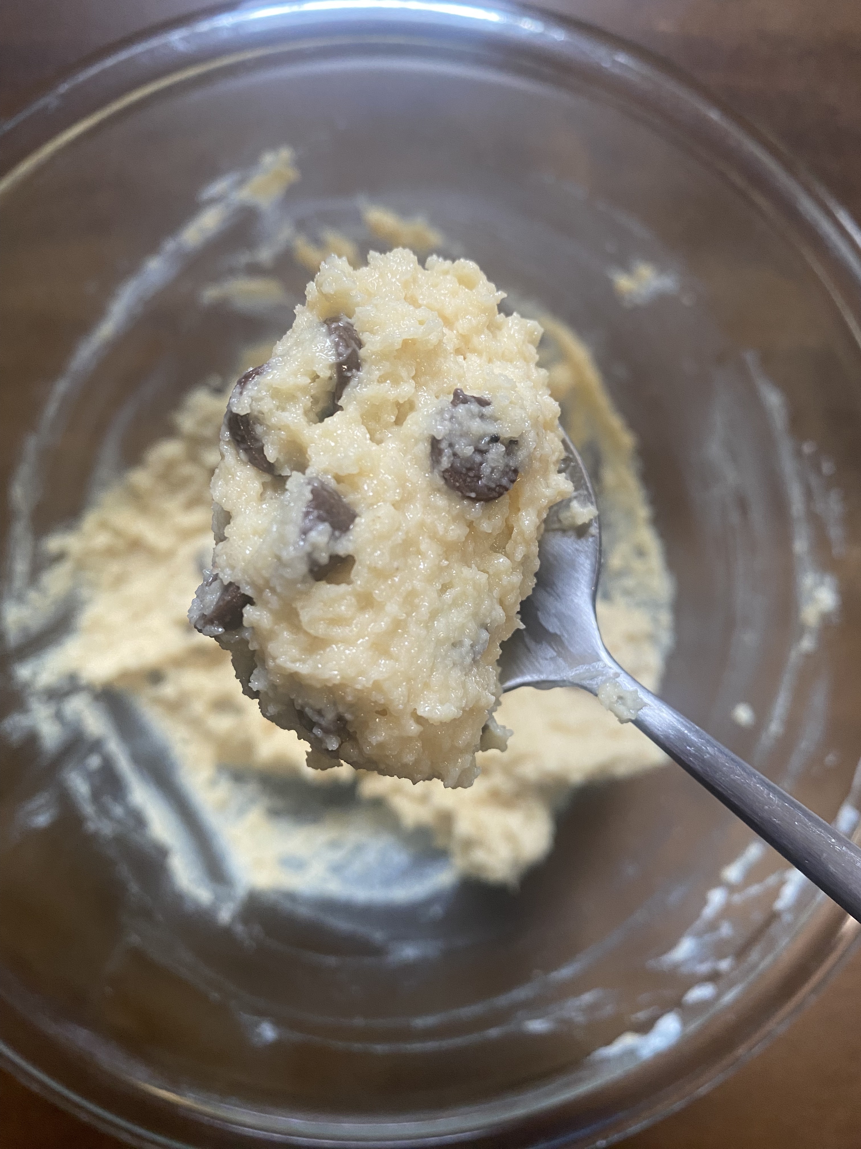 A spoonful of cottage cheese cookie dough