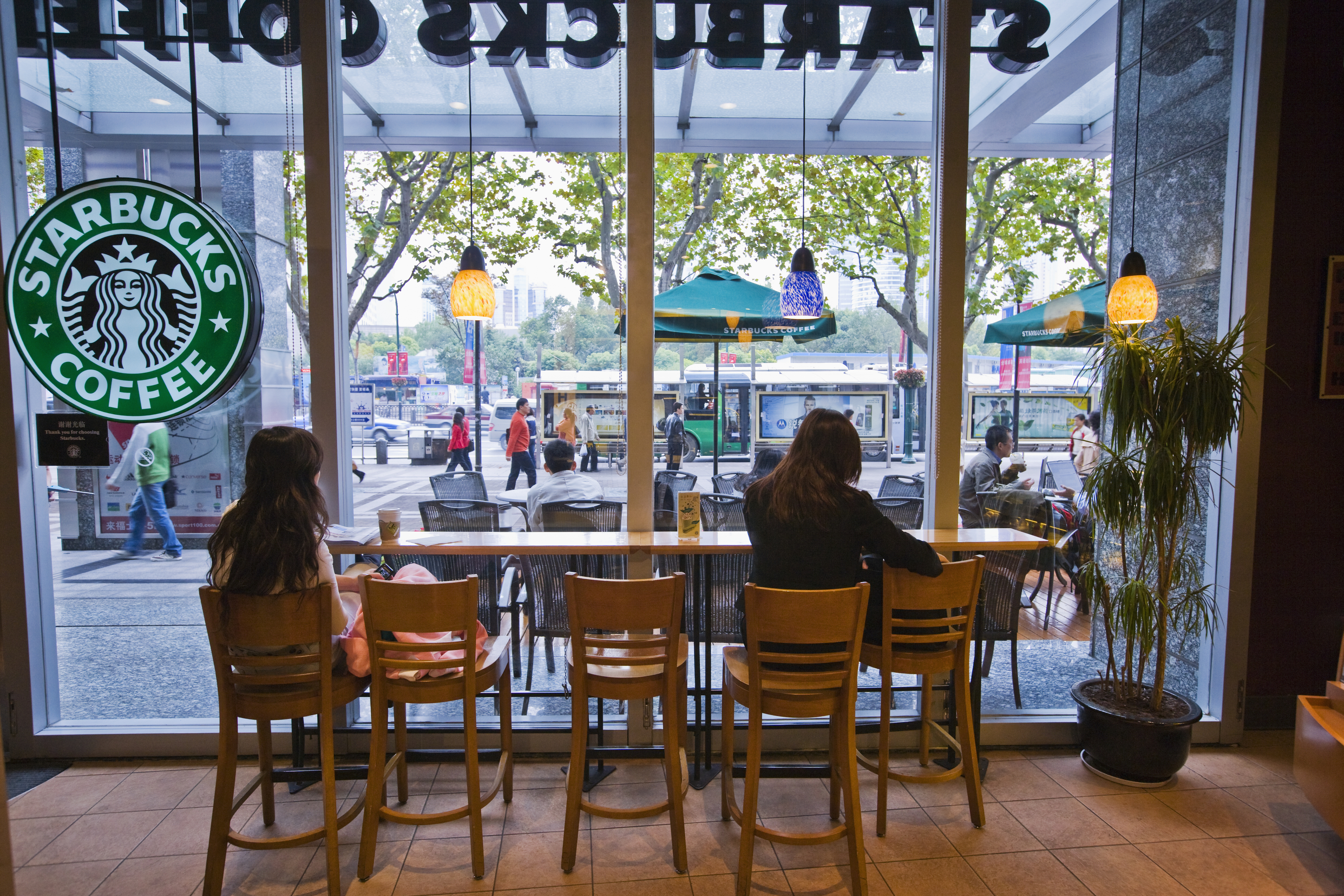People sitting in a Starbucks café