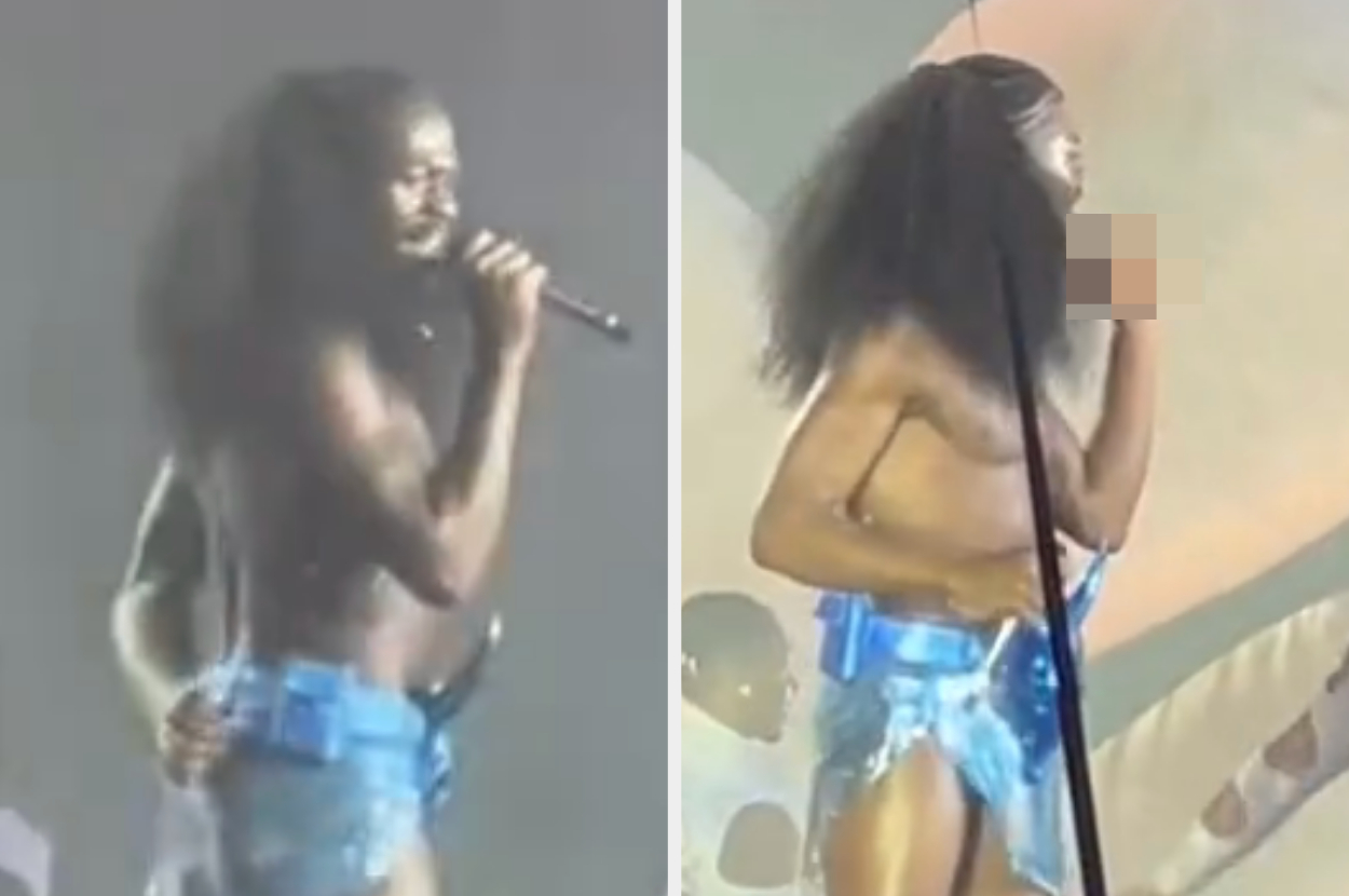 Lil Nas X performs with a microphone vs Lil Nas X holds up a sex toy someone threw at him