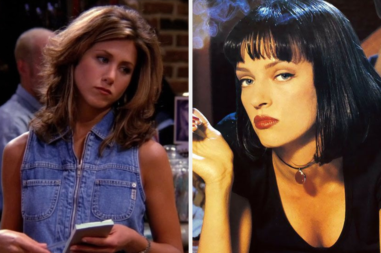 Side-by-side of Rachel from &quot;Friends&quot; and Mia from &quot;Pulp Fiction&quot;