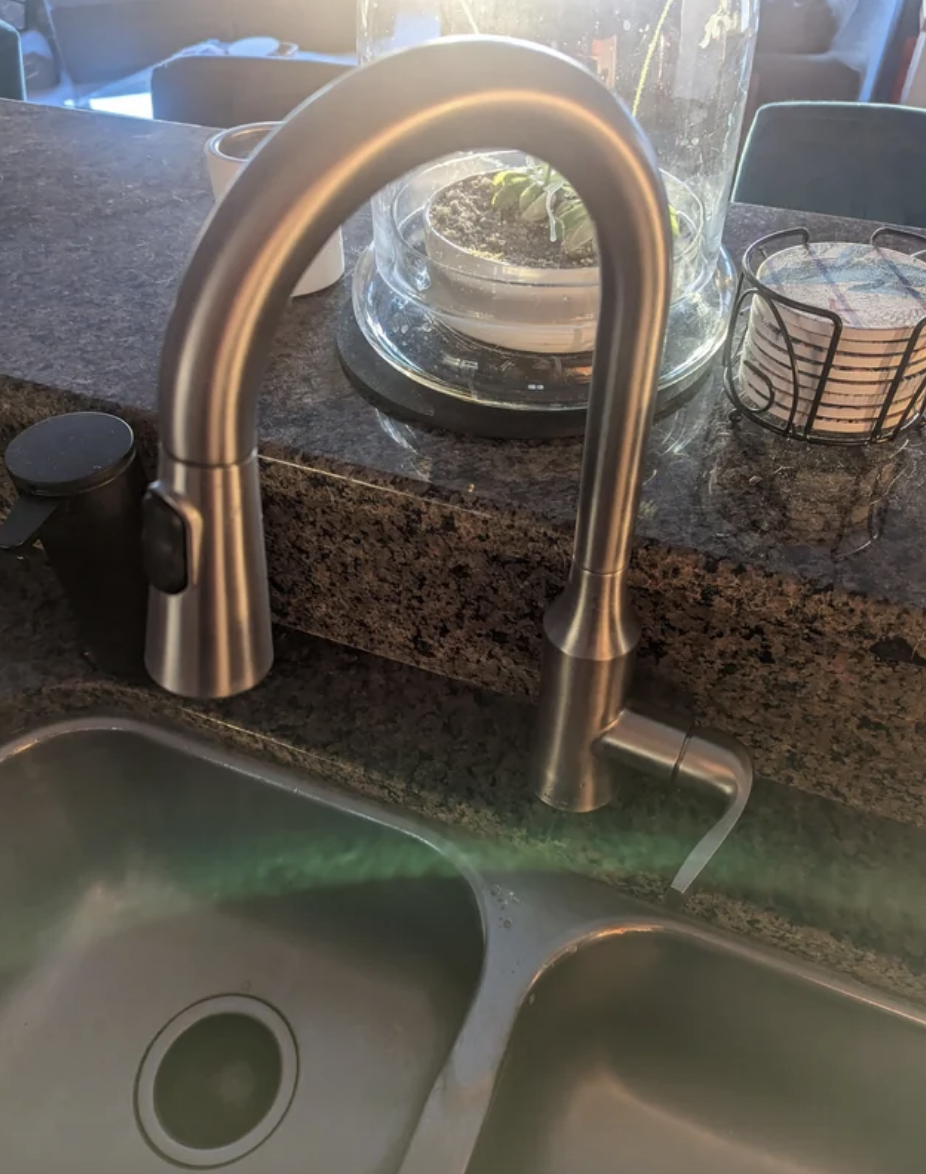 Touch-activated stainless steel kitchen faucet