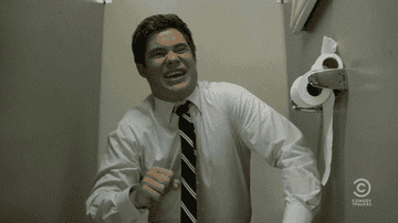 Adam Devine on the toilet yelling &quot;I&#x27;m poopin here&quot;
