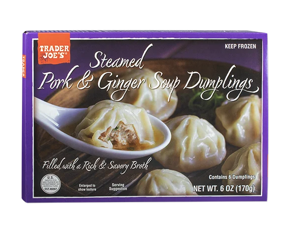 trader joe&#x27;s pork and ginger soup dumpling packaging