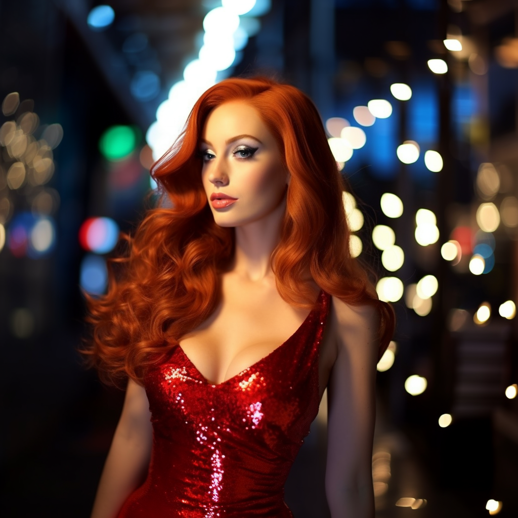 Jessica Rabbit as a human in a red sequin dress