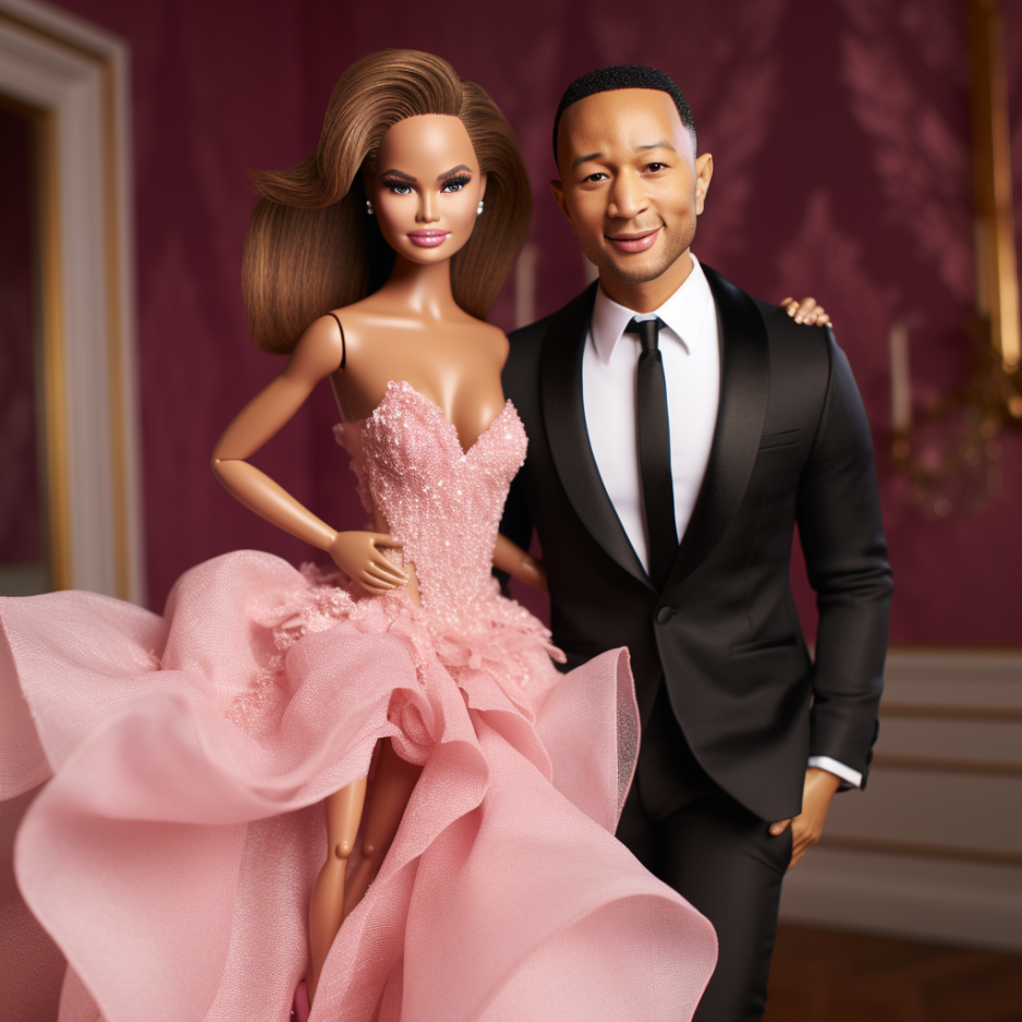 Chrissy Teigen and John Legend dolls