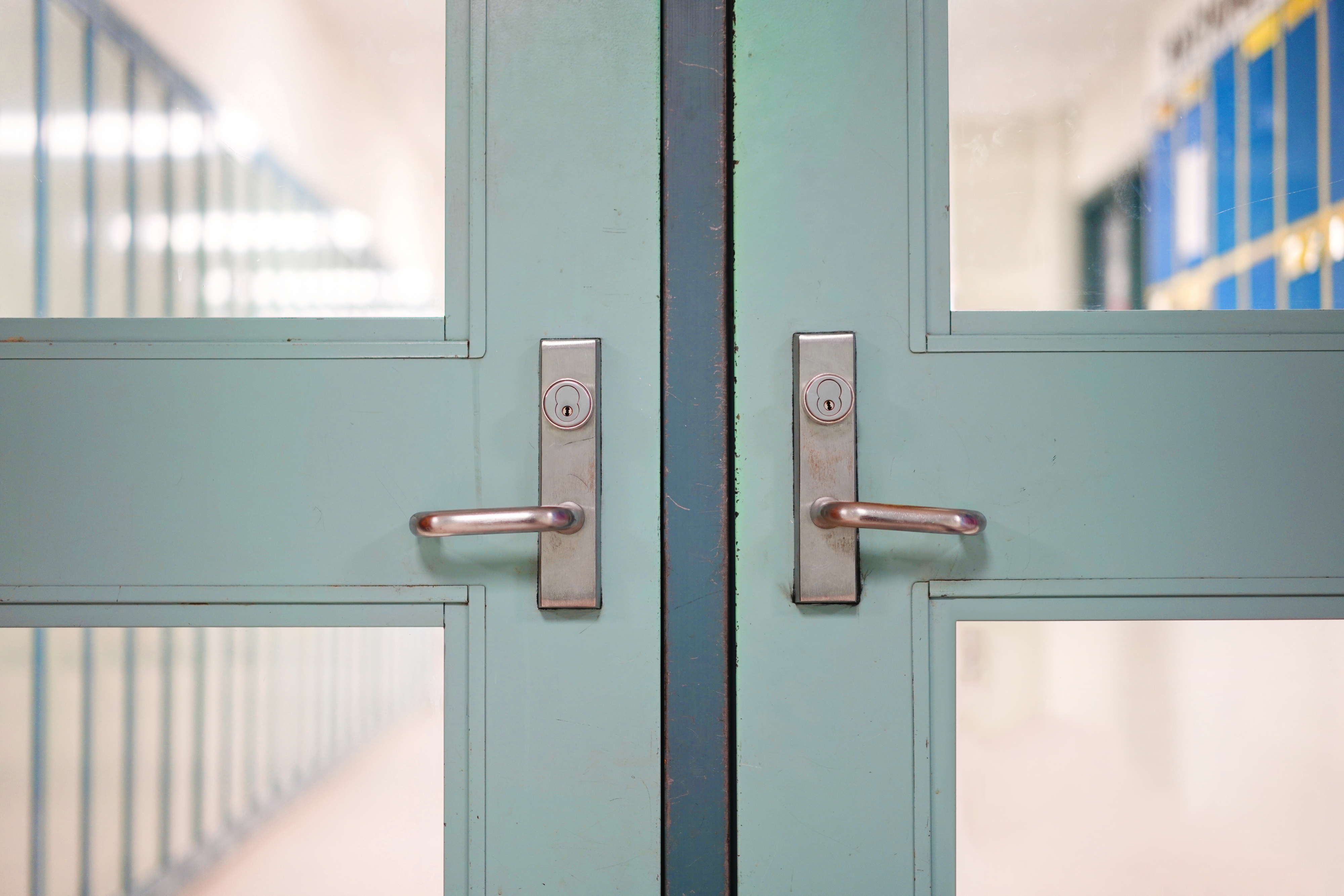 Closed school hallway doors