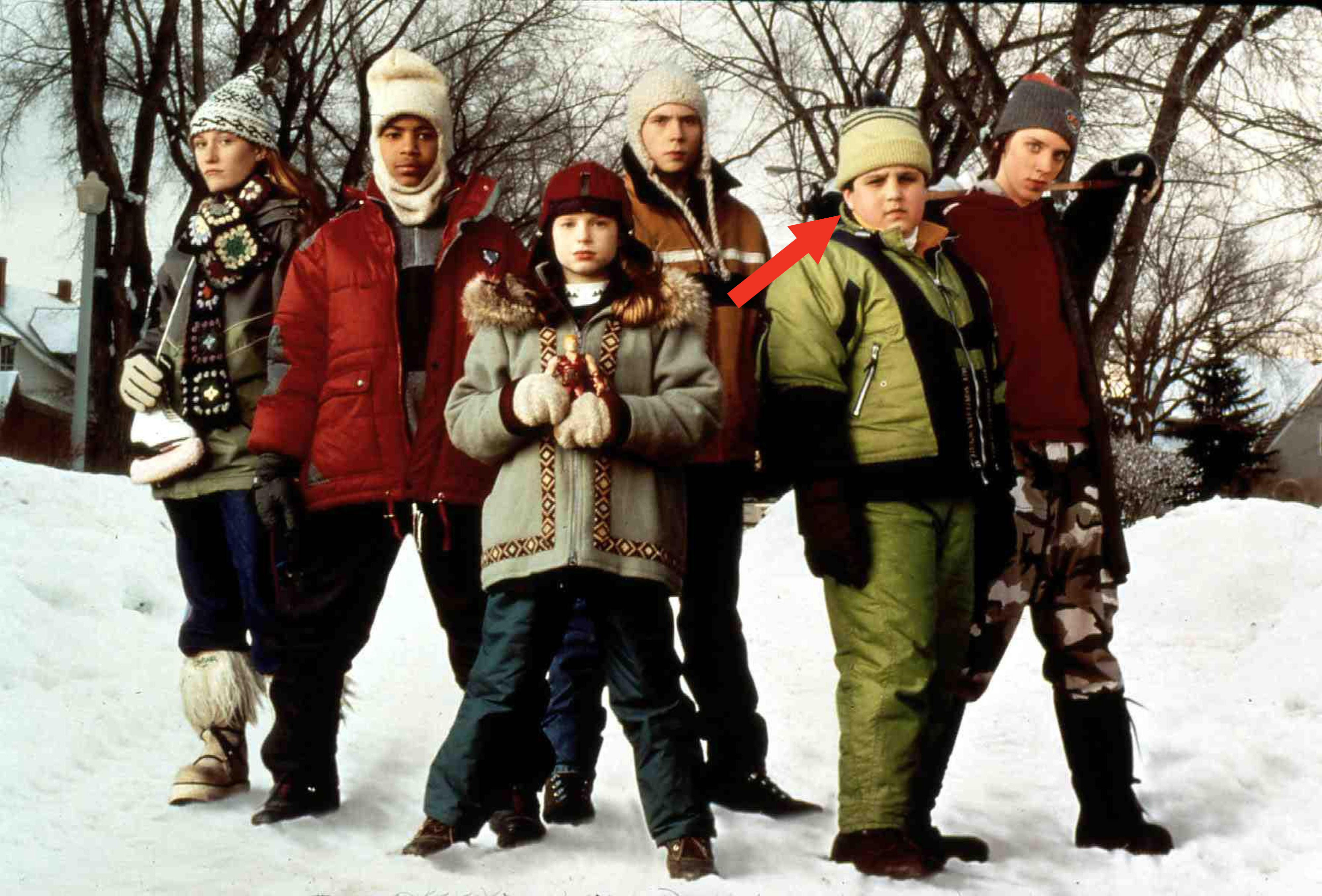 A bunch of kids including Josh Peck standing outside together in Snow Day
