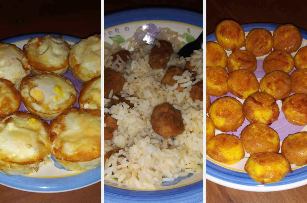 Mini pizzas, rice, and an assortment of other foods