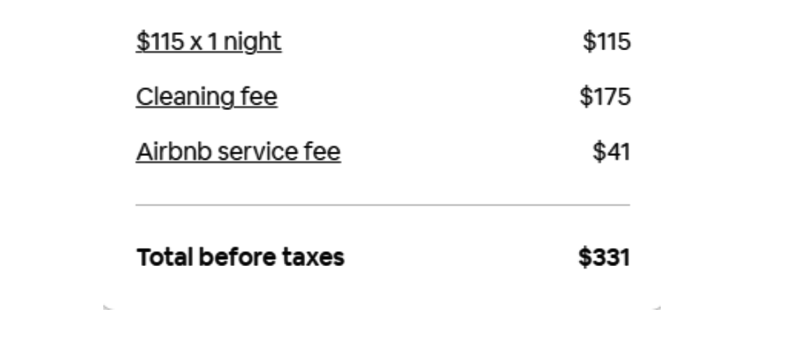 The fee for a one-night stay is $115, and the cleaning fee is $175.