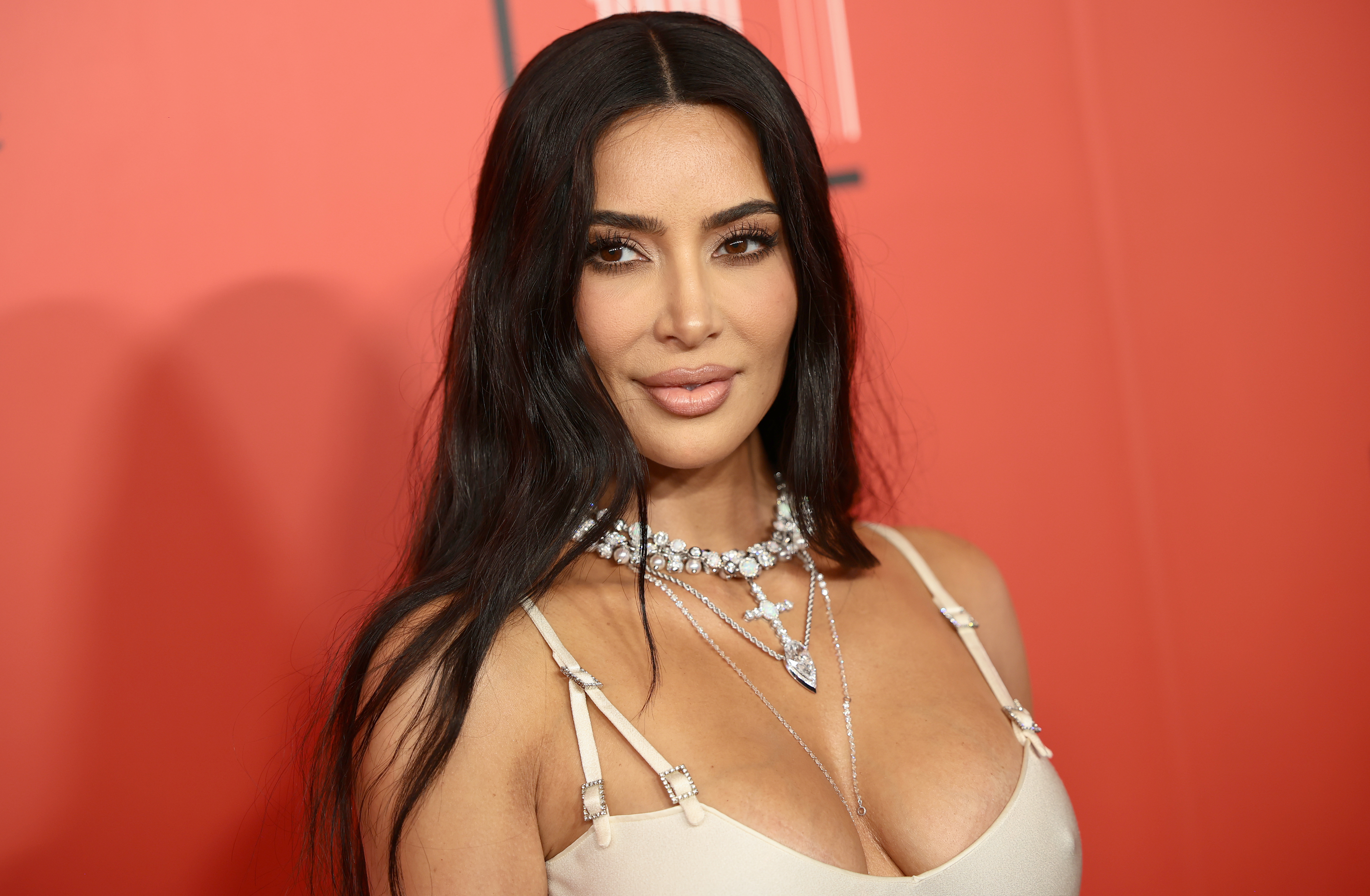 Close-up of Kim at a media event