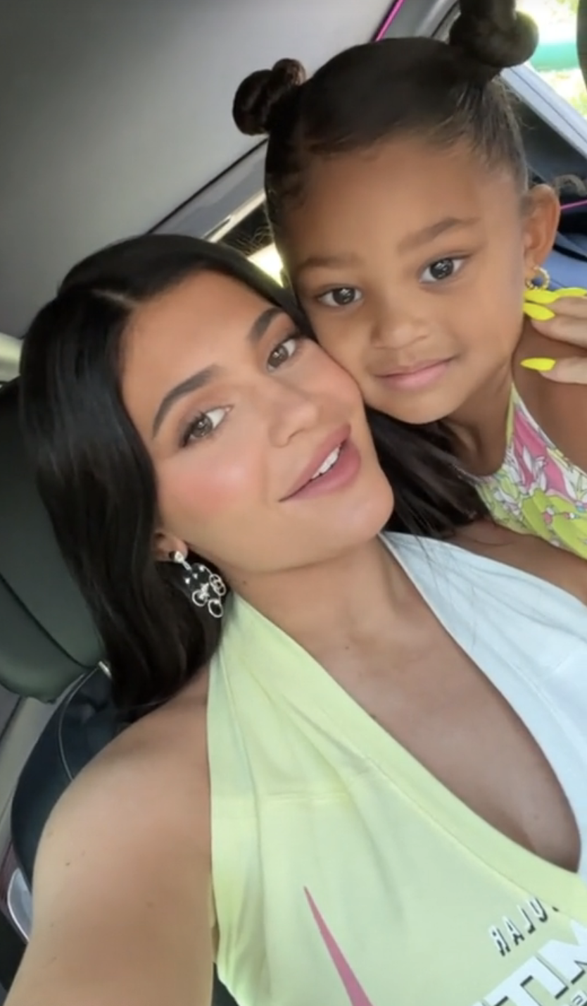 Close-up of Kylie and Stormi