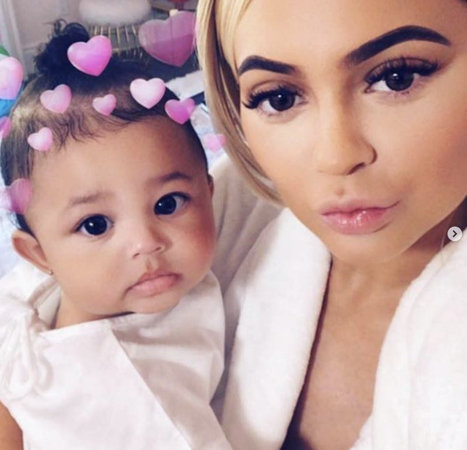 Close-up of Kylie and Stormi