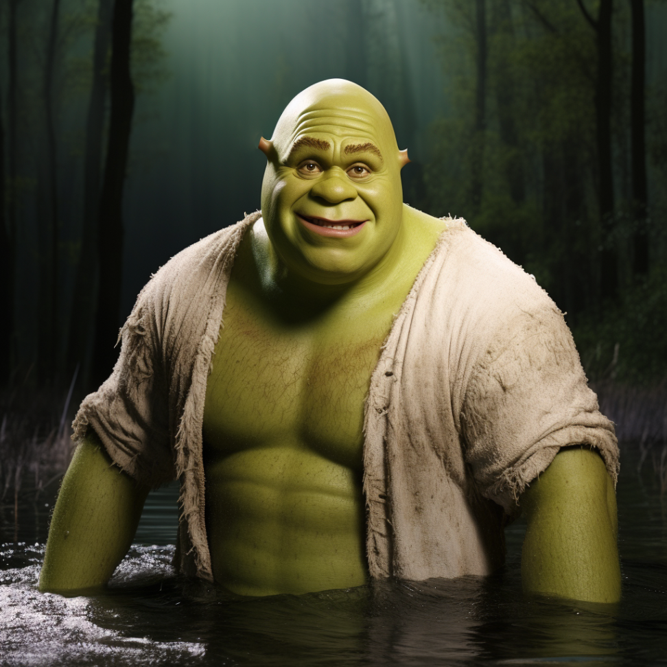 Shrek in his swamp as a human