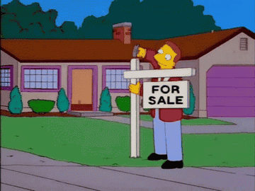 a gif of a simpson hammering in a for sale sign