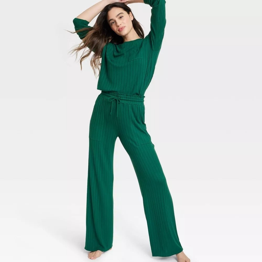 Image of model wearing green pants