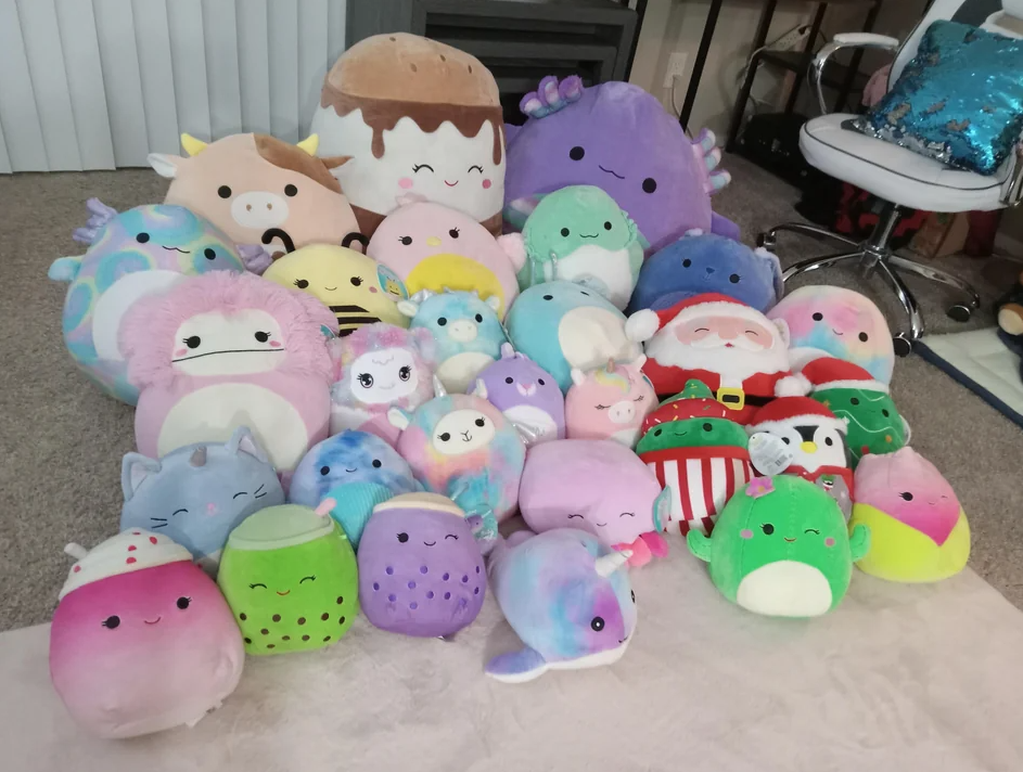 A large assortment of Squishmallows
