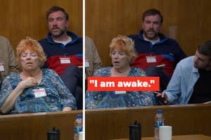 Barbara is woken up by Ronald during court after dozing off