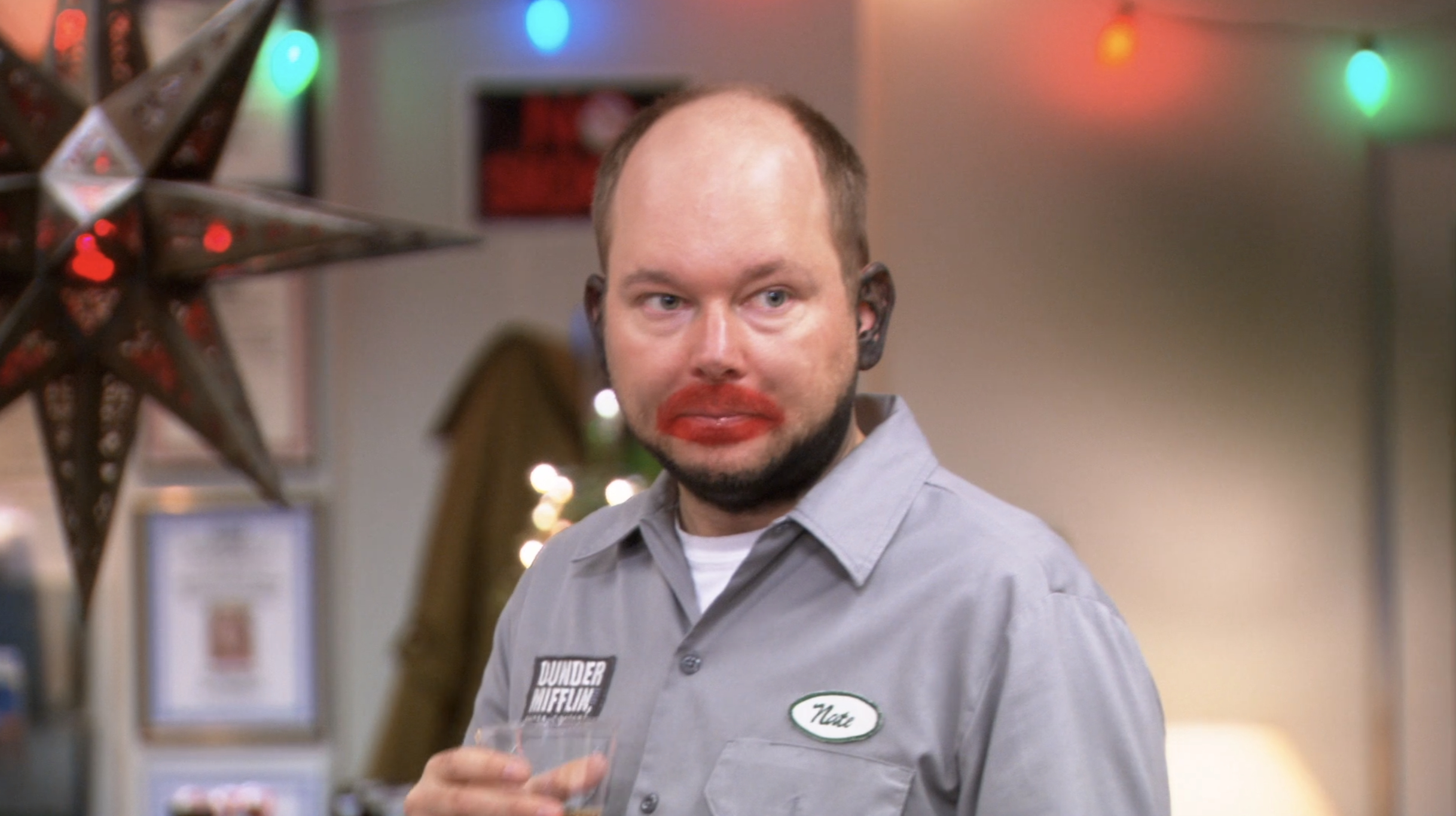 nate with the remnants of blackface makeup on the office