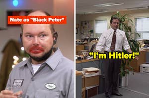 nate with the remnants of blackface makeup and michael saying i'm hitler on the office