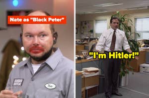 nate with the remnants of blackface makeup and michael saying i'm hitler on the office