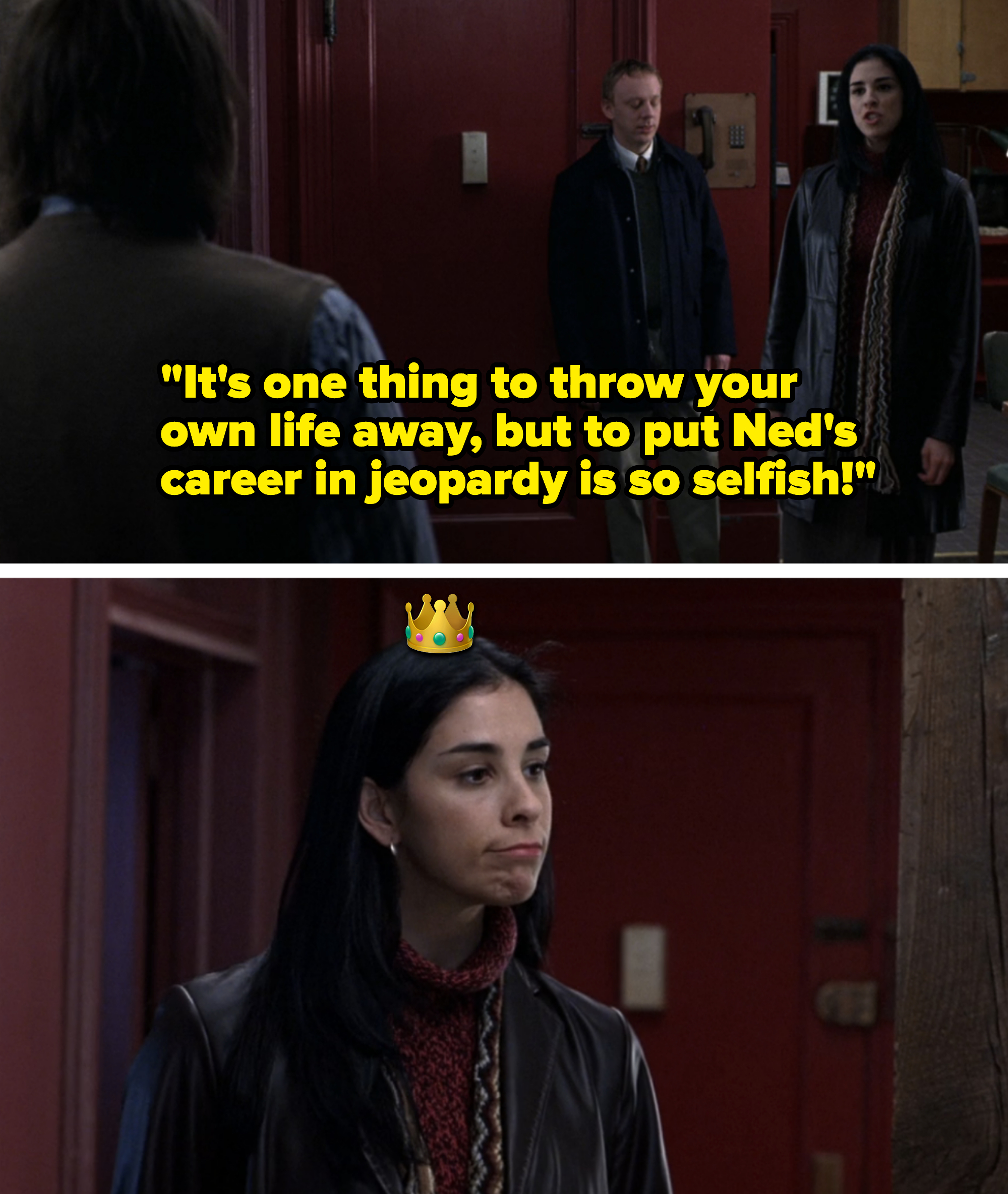 patty saying, it's one thing to throw your own life away, but to put ned's career in jeopardy is so selfish