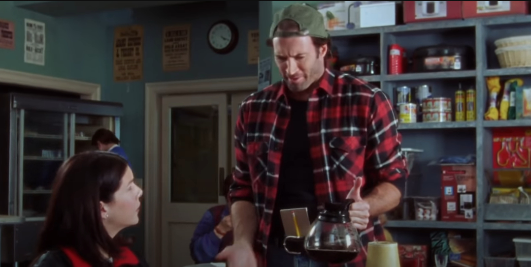 Lorelai and Luke in his diner on Gilmore Girls