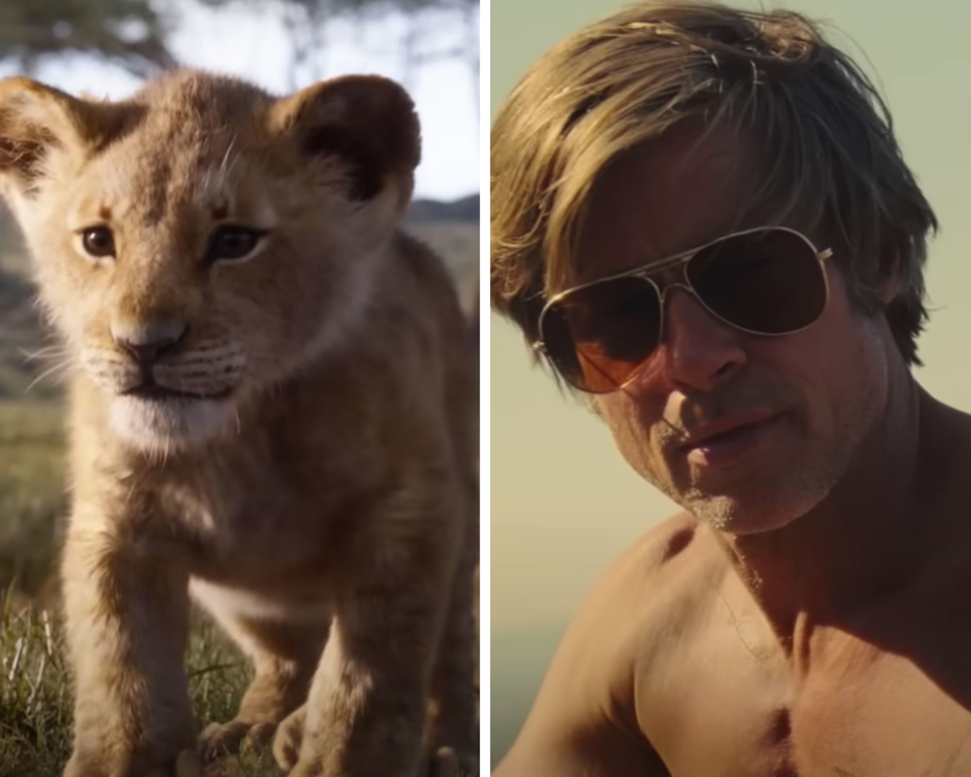 The Lion King&#x27;s Simba and Brad Pitt in Once Upon a Time in Hollywood