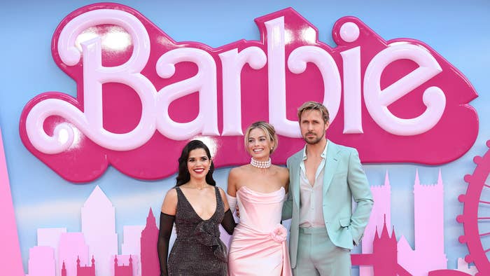 America Ferrera, Margot Robbie, and Ryan Gosling at a &quot;Barbie&quot; premiere