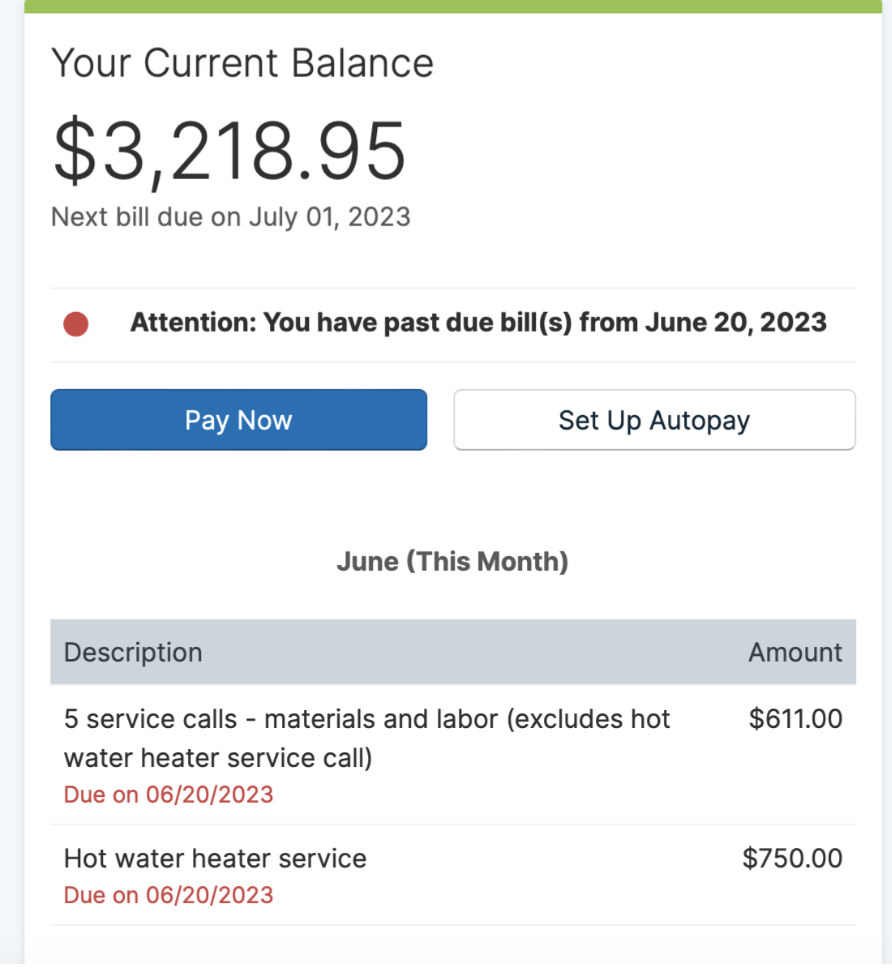 list of service calls totaling over $3000
