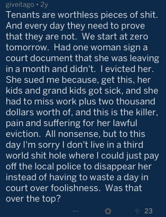 i&#x27;m sorry I don&#x27;t live in a third world shit hold hwere i could just pay off the local police to disappear her instead of having to waste a day in court over foolishness
