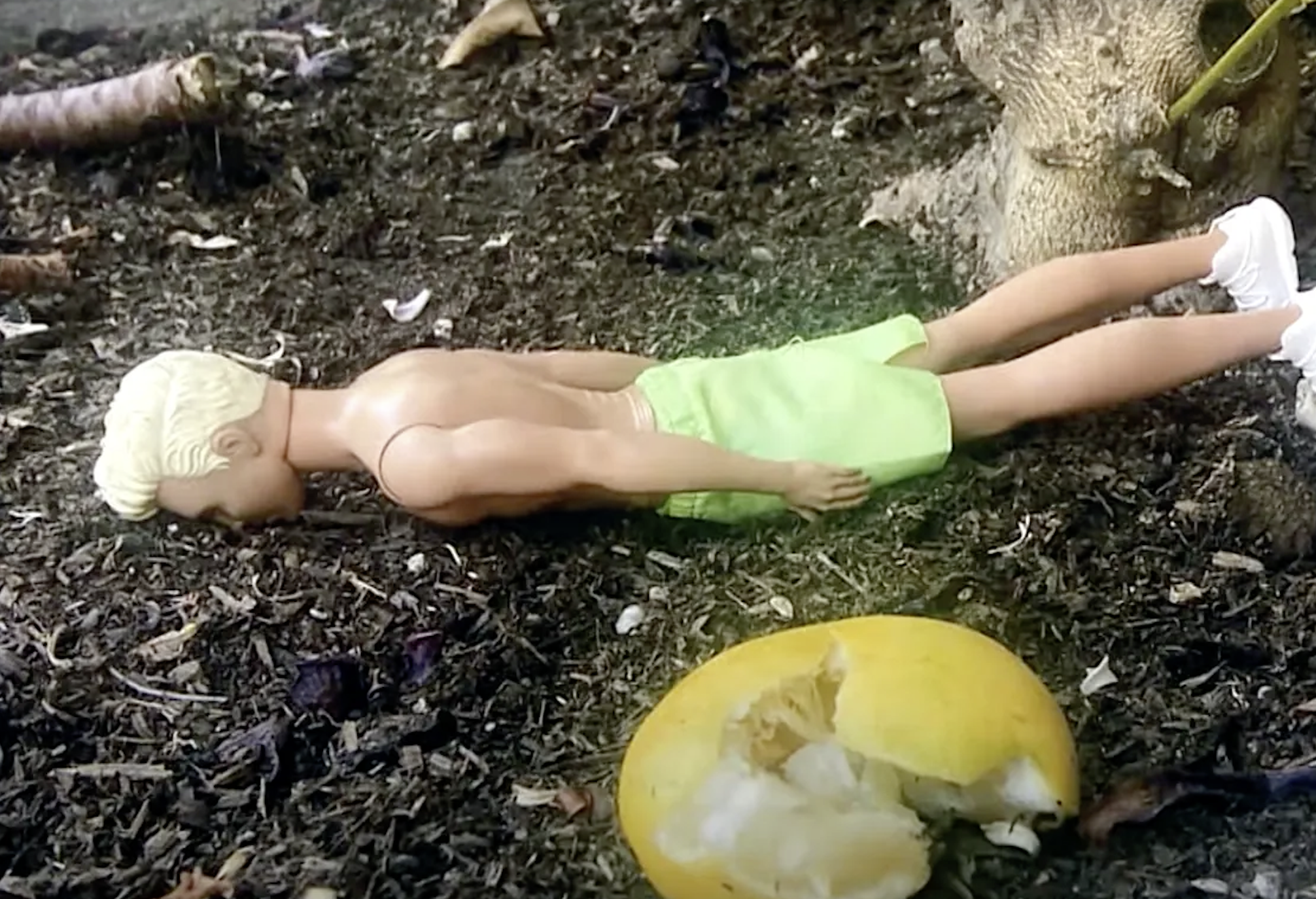 A Ken doll in the dirt
