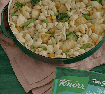 gif of creamy pasta salad in a pan