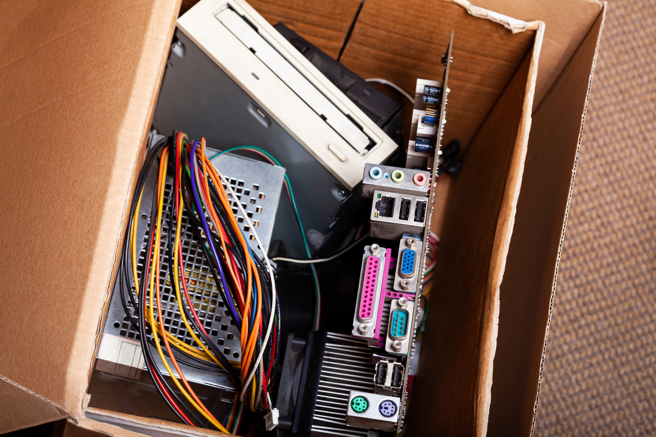 A box of electronics