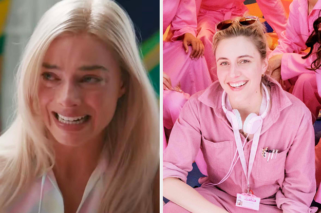Greta Gerwig and Margot Robbie on the set of Barbie