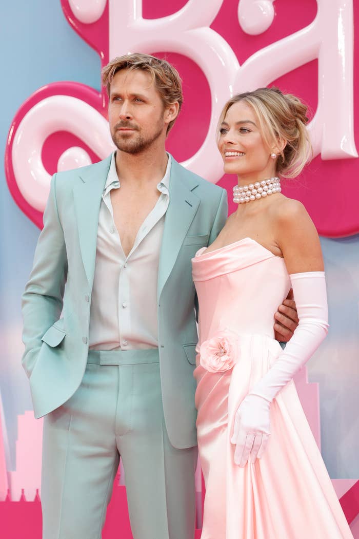 closeup of the two at the barbie press tour