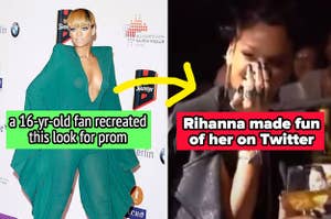 Rihanna made fun of a teenage fan who recreated her red carpet outfit for prom
