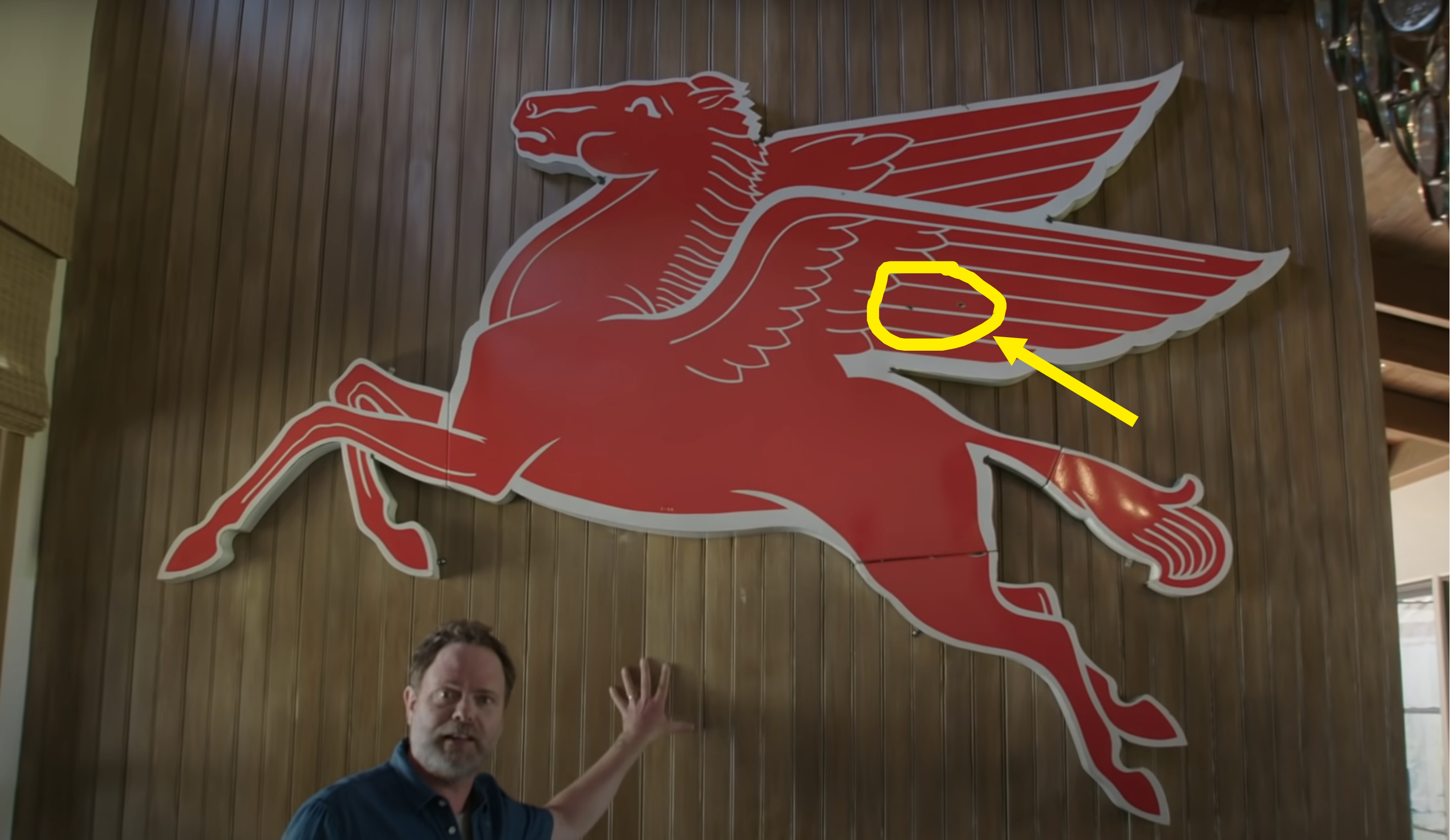 A massive pegasus from Mobil Gas hanging in Rainn Wilson&#x27;s home