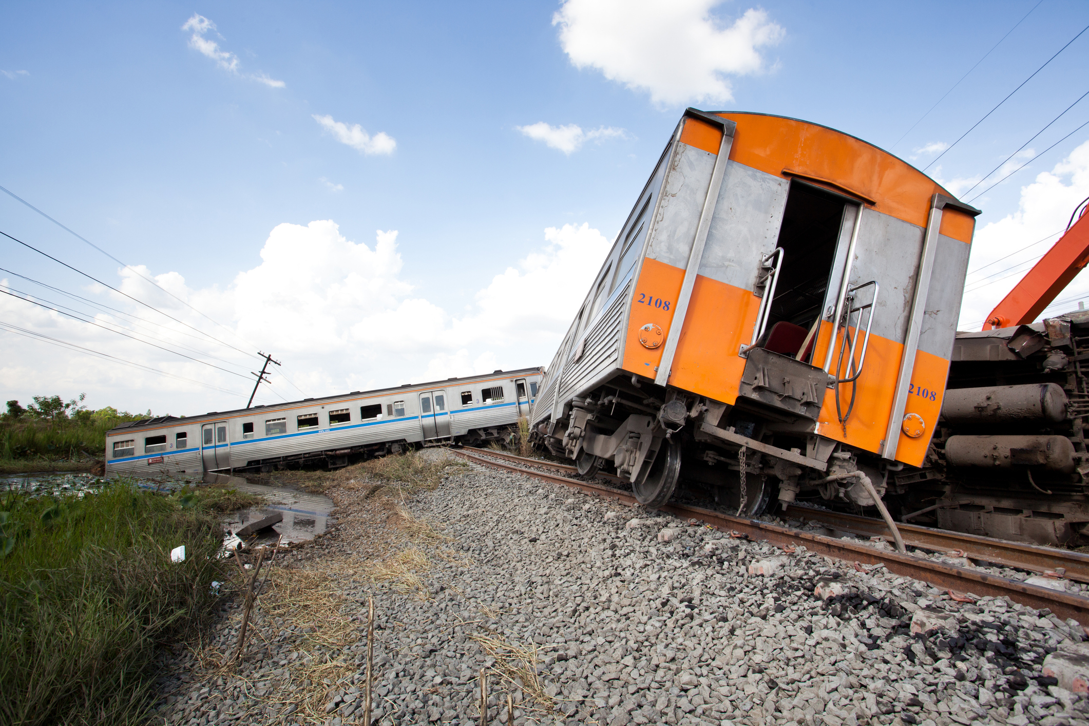 A derailed train