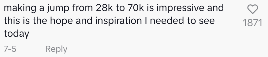 making a jump from 28k to 70k is impressive and this is the hope and inspiration I needed to see today