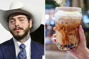 post malone on the left and a brown sugar boba on the right