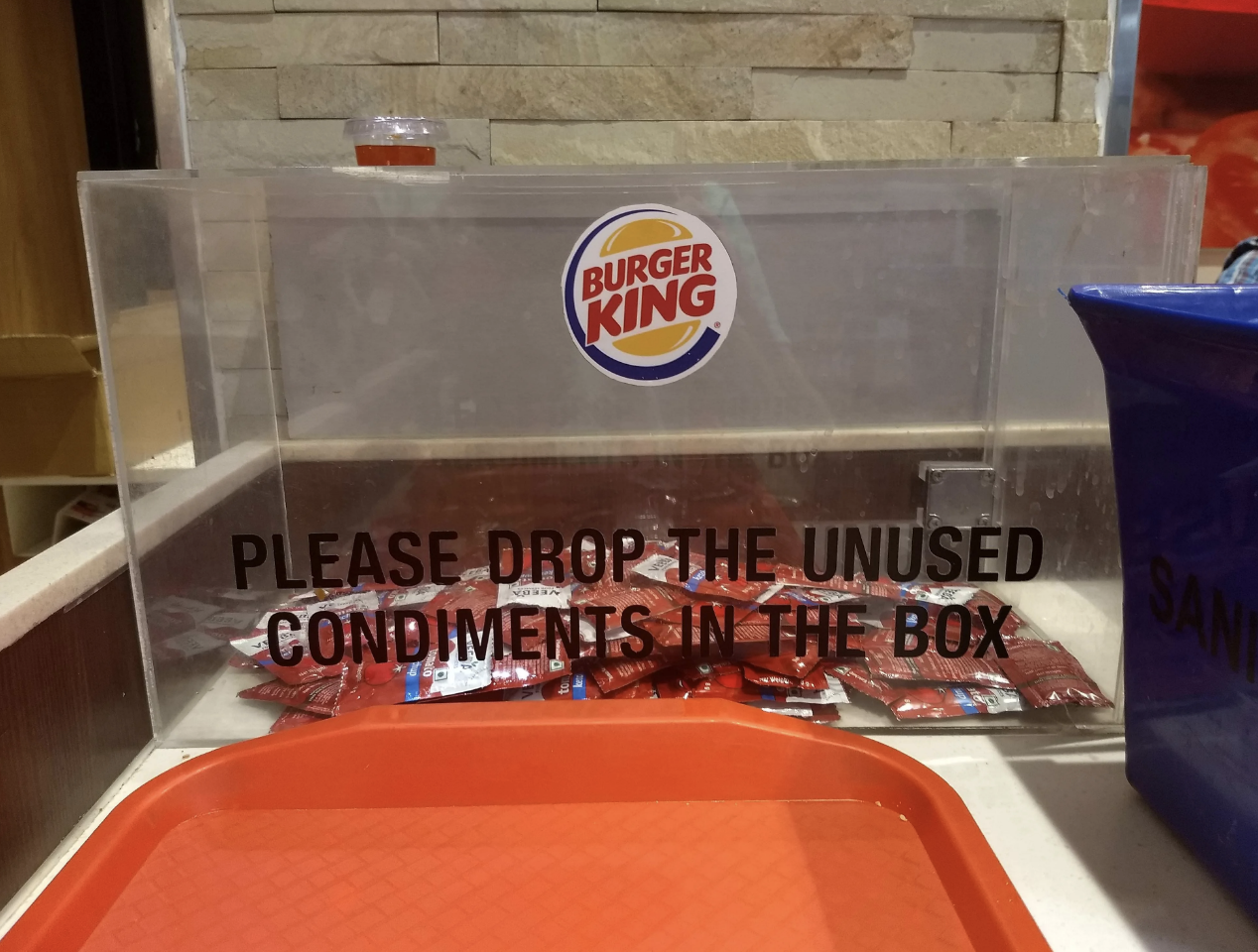 A bin for unused condiments